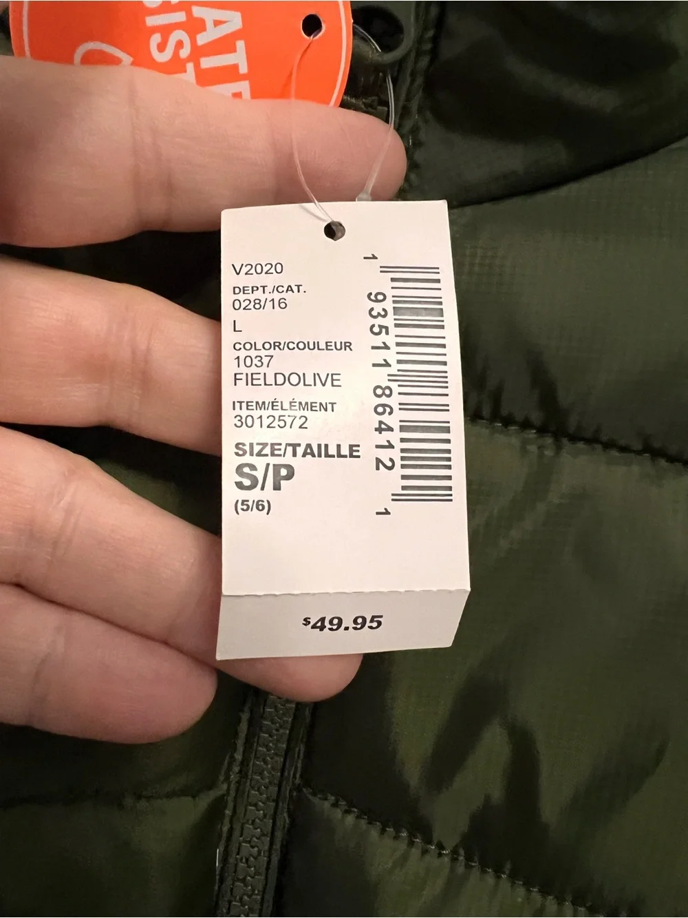 The Children’s Place Boys Puffer Jacket 5/6 Olive Green Water Resistant NWT